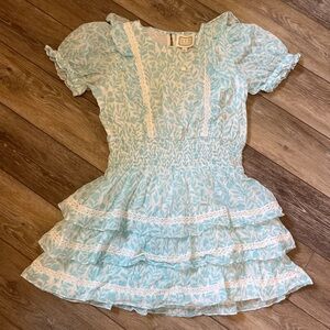 NWOT Sail to Sable Blue and White Babydoll Dress with Puff Sleeves size L